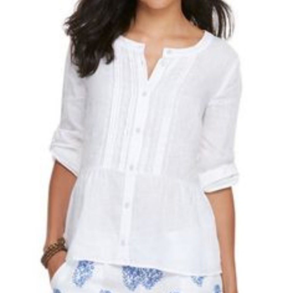 Vineyard Vines 100% linen peplum shirt